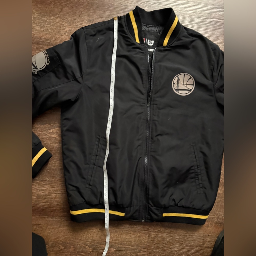 NBA Golden State Warriors black bomber jacket quilted full zip streetwear sz L - Picture 8 of 14
